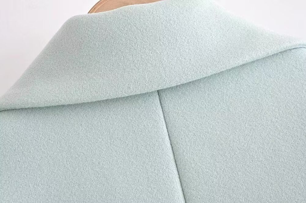 Fall Women Clothing Stylish Simple Mint Green Puff Sleeve Woolen Coat