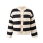 Fall round Neck Gold Button Bold Stripes Long Sleeve Short Knitted Sweater