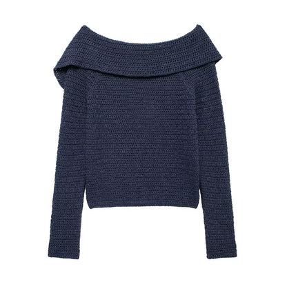 Women Clothing Autumn Irregular Asymmetric Collar Side Button Design Sweater