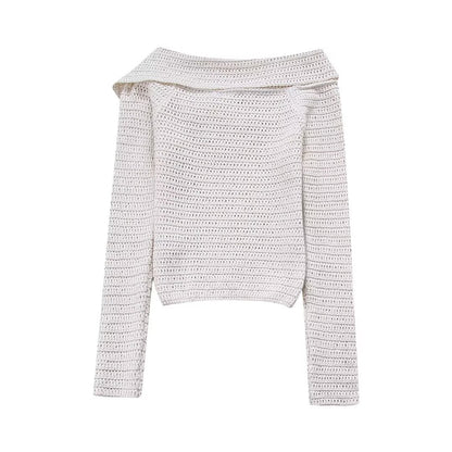 Women Clothing Autumn Irregular Asymmetric Collar Side Button Design Sweater