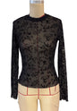 Single Layer Mesh Small Stand Collar Flocked Printed Long Sleeve Bottoming Top Women T Shirt