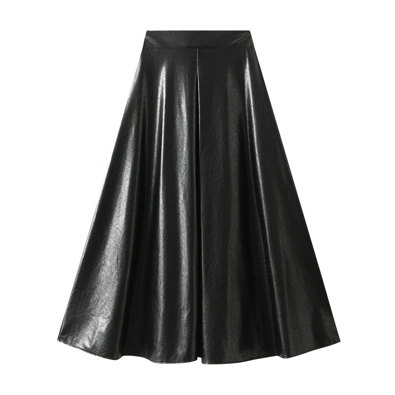 High Waist Umbrella Skirt Faux Leather Skirt Women Autumn Winter Slimming Casual A line Skirt Large Swing Skirt