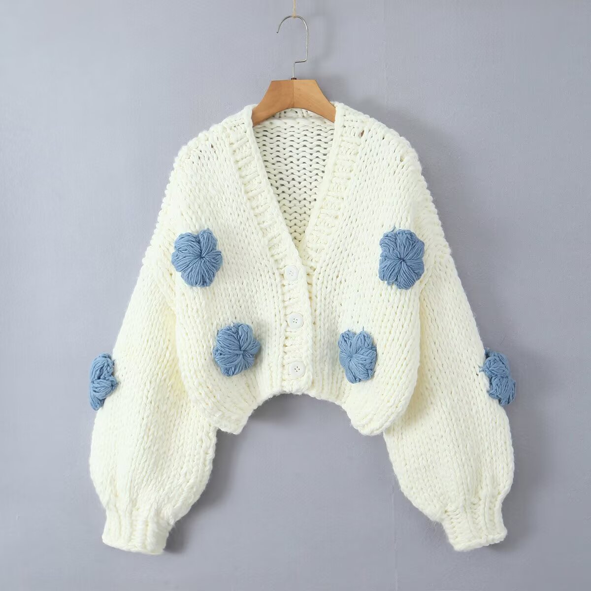 Women Clothing Autumn Winter Three Dimensional Floral Hand Woven Idle Knitted Cardigan Sweater Coat Top