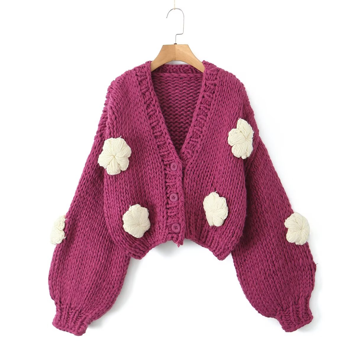 Women Clothing Autumn Winter Three Dimensional Floral Hand Woven Idle Knitted Cardigan Sweater Coat Top