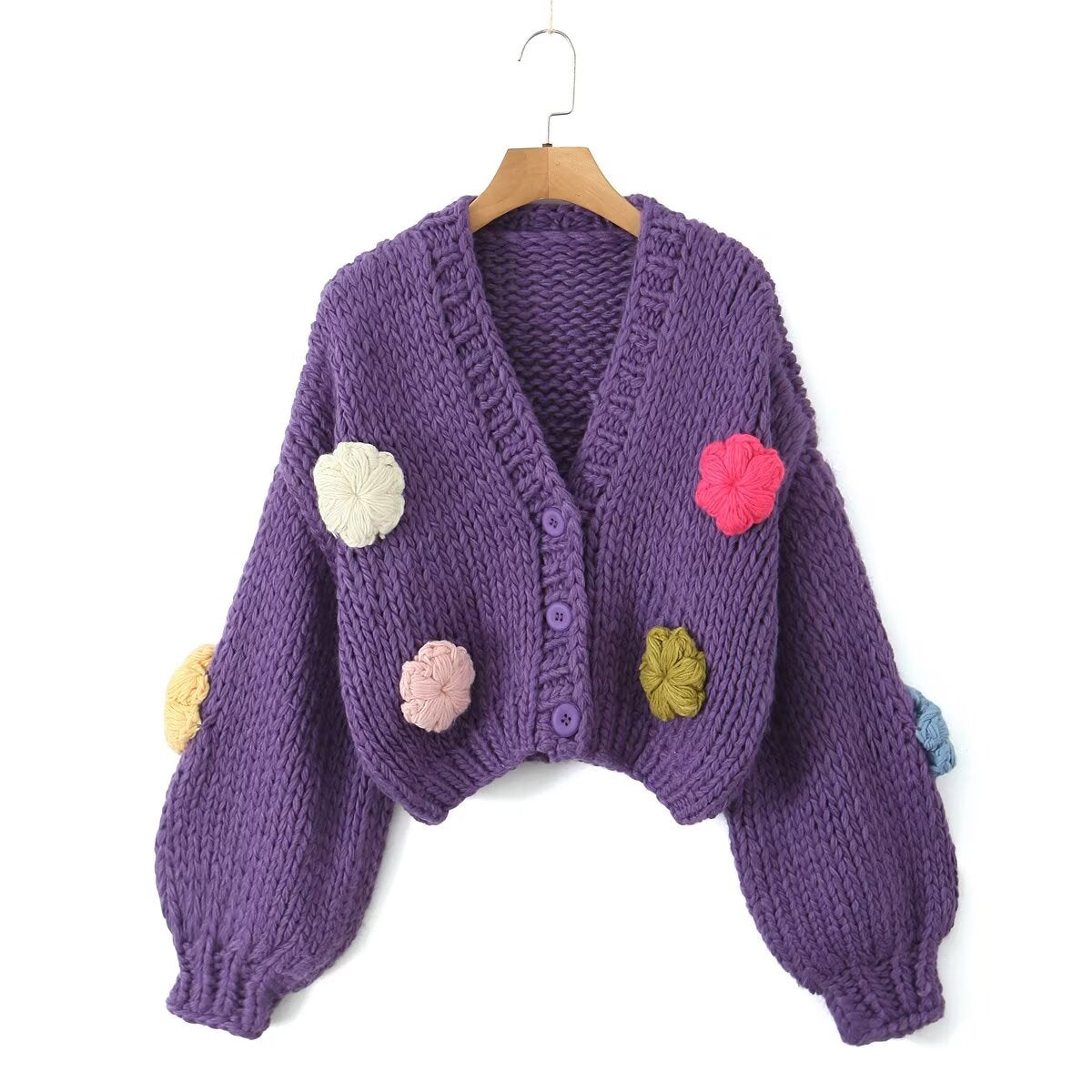 Women Clothing Autumn Winter Three Dimensional Floral Hand Woven Idle Knitted Cardigan Sweater Coat Top