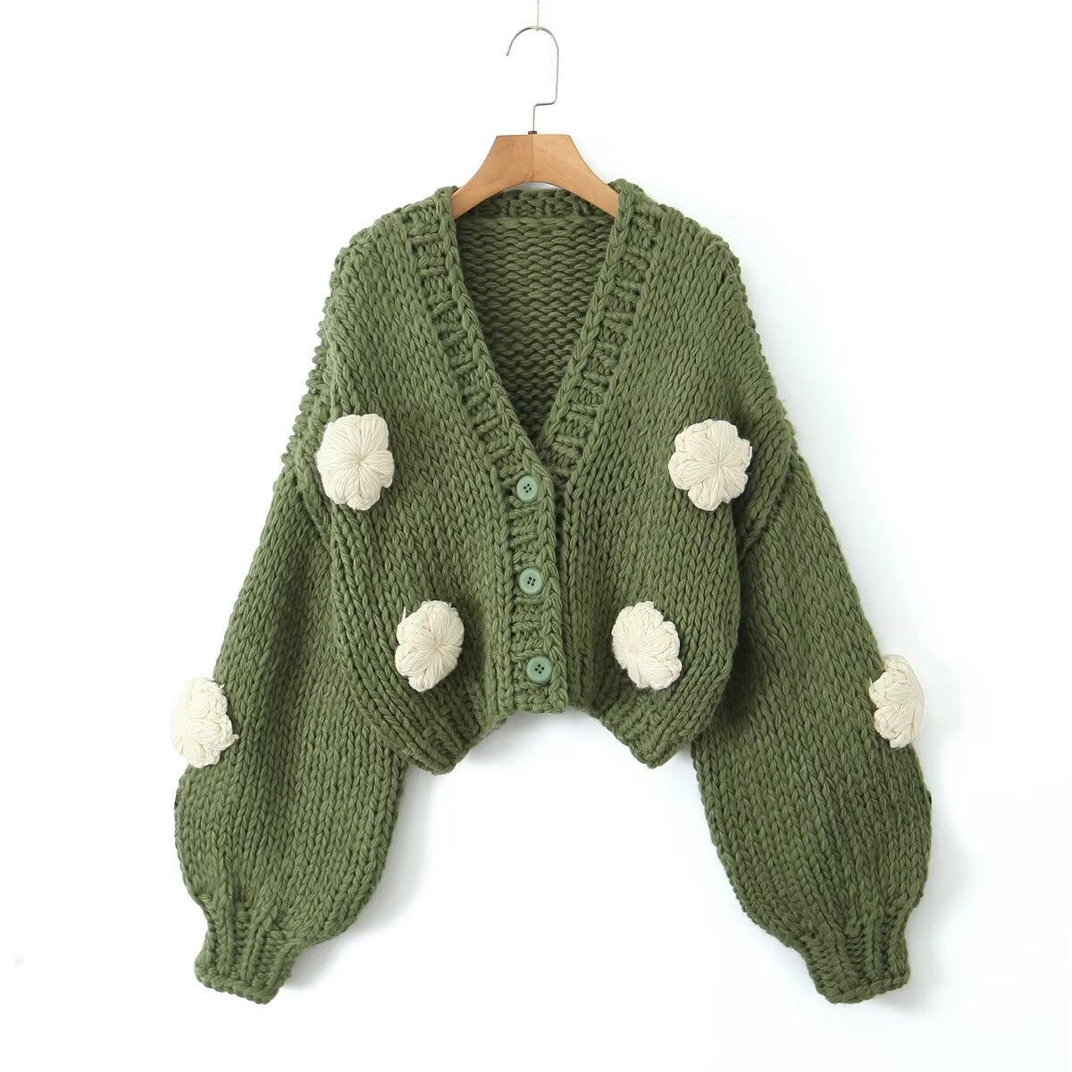 Women Clothing Autumn Winter Three Dimensional Floral Hand Woven Idle Knitted Cardigan Sweater Coat Top