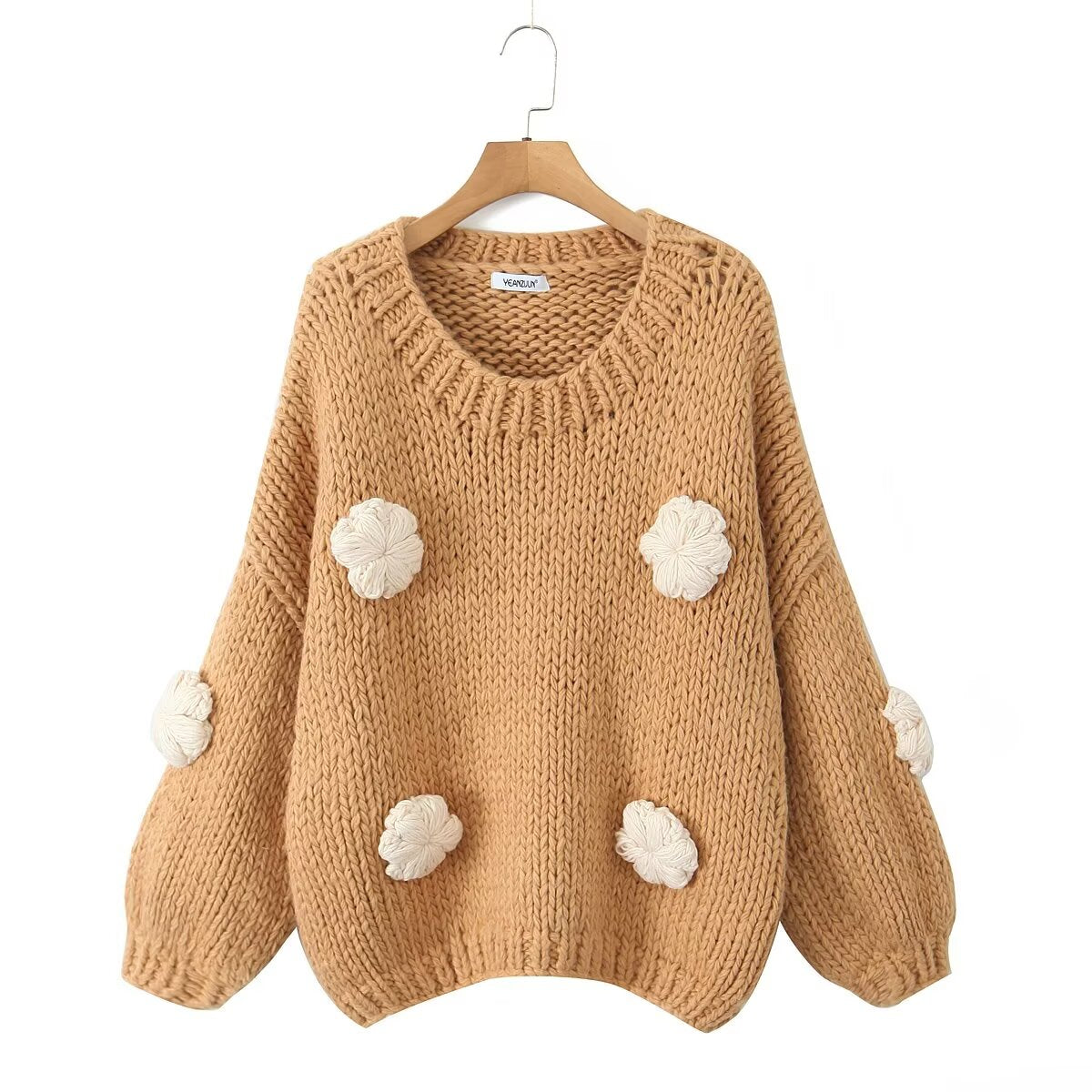 Autumn Sweet Loose Handmade Pullover Floral Sweater Top