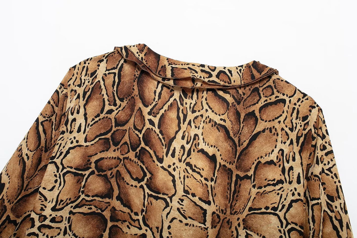 Women Clothing Manufacturers V Neck Leopard Print Women Shirt Ruffled Long Sleeve Loose Top