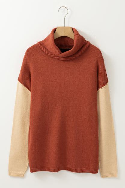 Contrast Color Pullover Women Autumn Winter Lazy Turtleneck Simple Stylish Casual Top Women