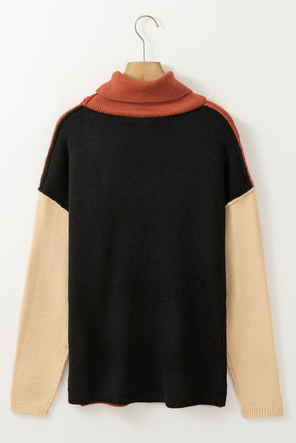 Contrast Color Pullover Women Autumn Winter Lazy Turtleneck Simple Stylish Casual Top Women