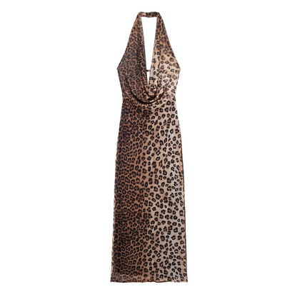 Women Clothing Halter Animal Pattern Backless Slim Fit Dress