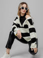 Chic Autumn Winter Retro Western Halter Off Shoulder Faux Two Pieces Design Contrast Color Striped Long Sleeve Knitted Sweater Women