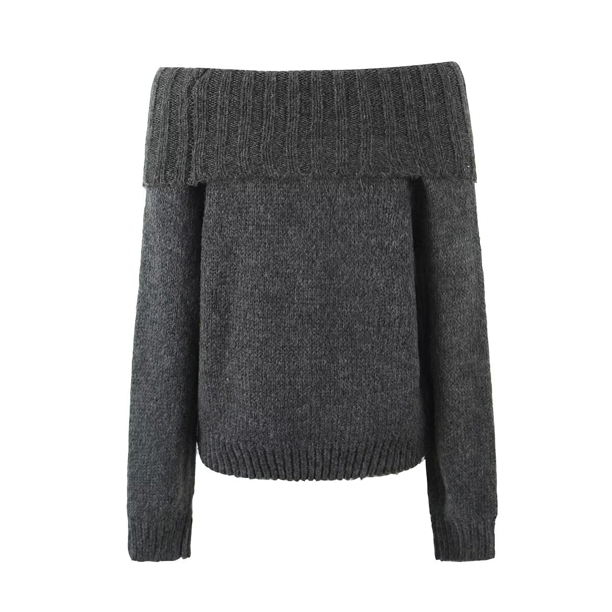 Sexy off Shoulder Pullover Sweater for Women Autumn French High Grade Gray off Shoulder Long Sleeve Sweater