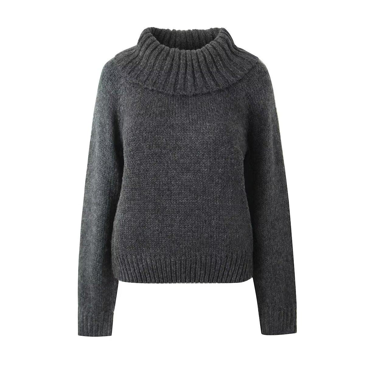 Sexy off Shoulder Pullover Sweater for Women Autumn French High Grade Gray off Shoulder Long Sleeve Sweater