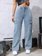 Cargo Jeans Women Spring Summer Multi Pocket Workwear Straight Leg Trousers