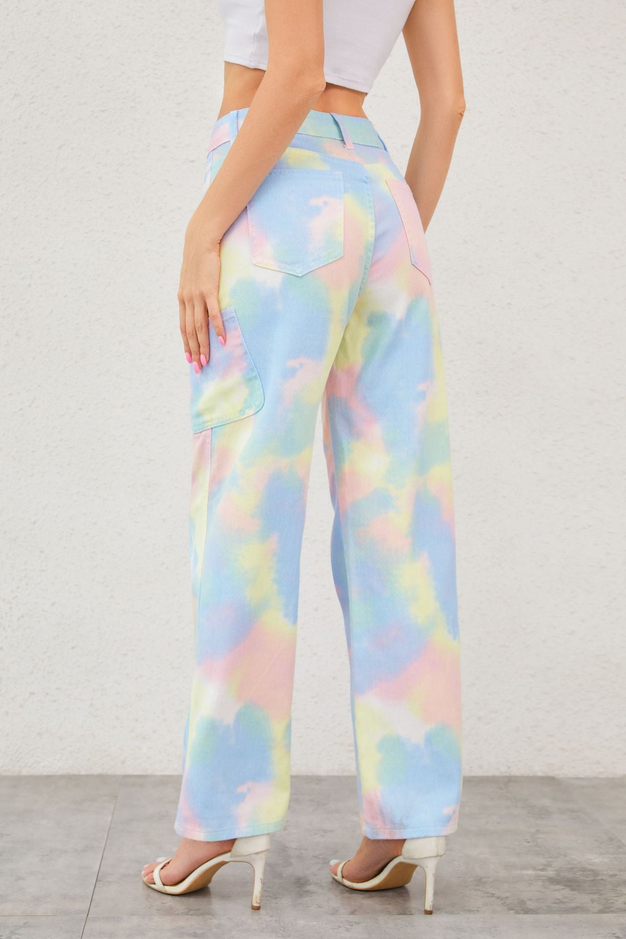 Summer Rainbow Tie Dyed Jeans Women Loose Straight Trousers Trend