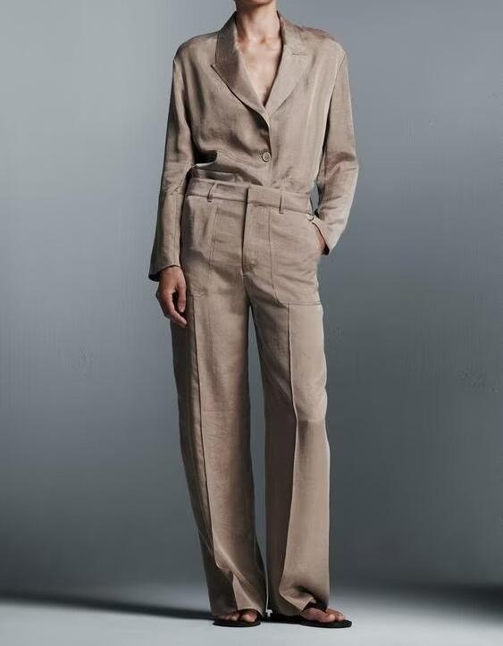 Fall Women Draping Blazer Straight Leg Pants Suit