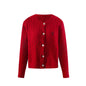 French Retro Elegant Casual Embroidered Crew Neck Button Long Sleeve Cable Knit Sweater