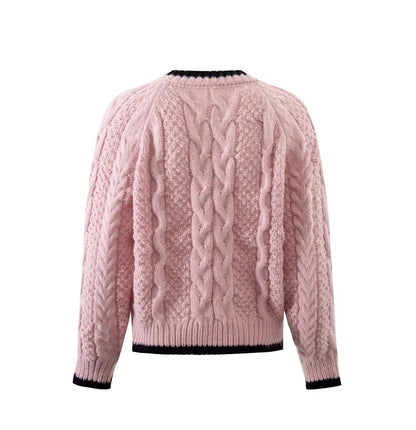 Fall round Neck Color Matching Single Breasted Long Sleeve Knitwear Women Loose Diamond Lattice Twist Cardigan Sweater