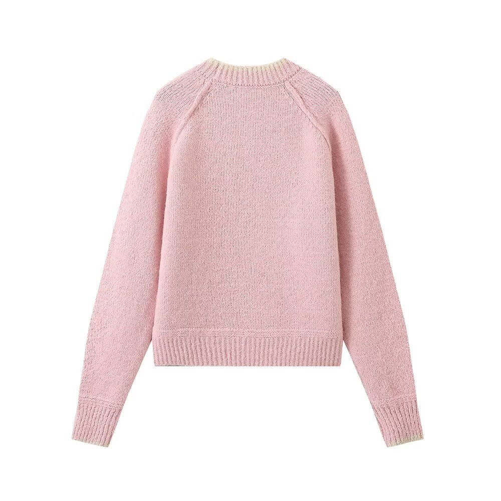 Three Color Round Neck Sweater Women Autumn Winter Simple All Matching Sweater