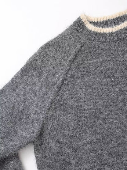 Three Color Round Neck Sweater Women Autumn Winter Simple All Matching Sweater