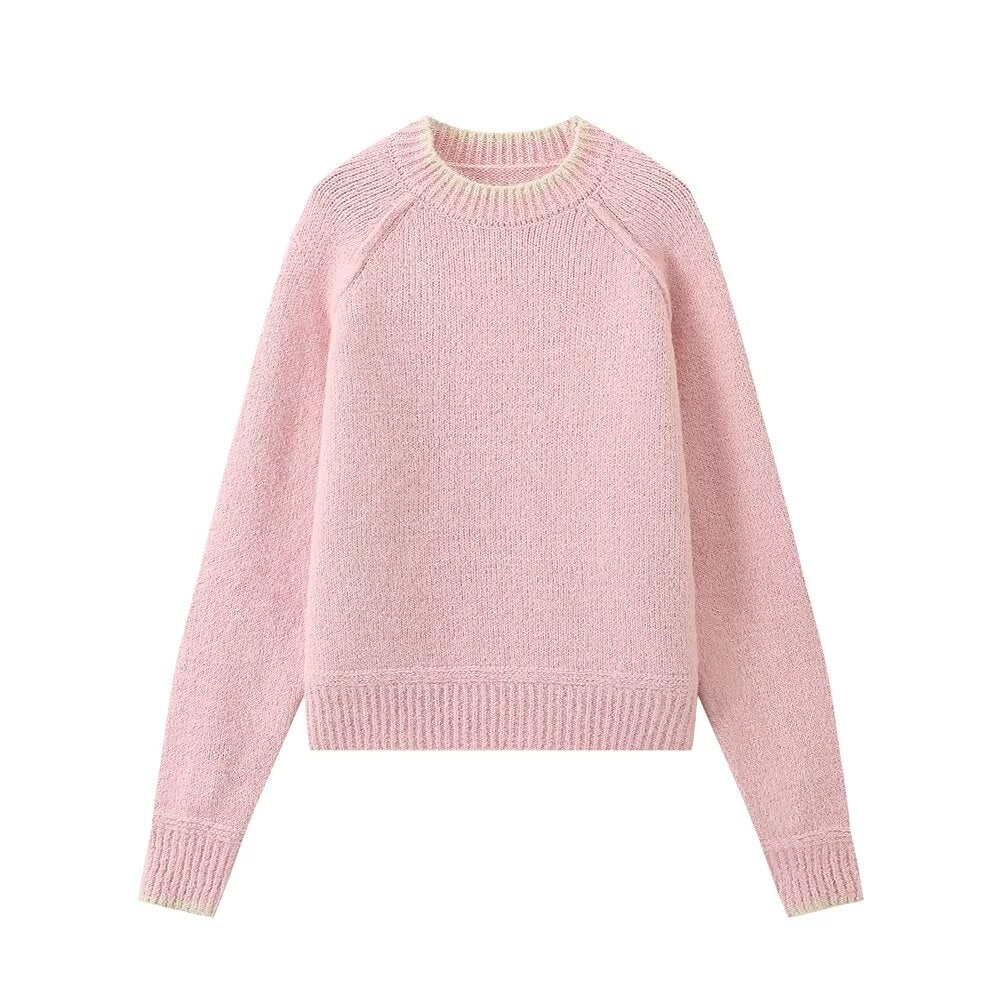 Three Color Round Neck Sweater Women Autumn Winter Simple All Matching Sweater