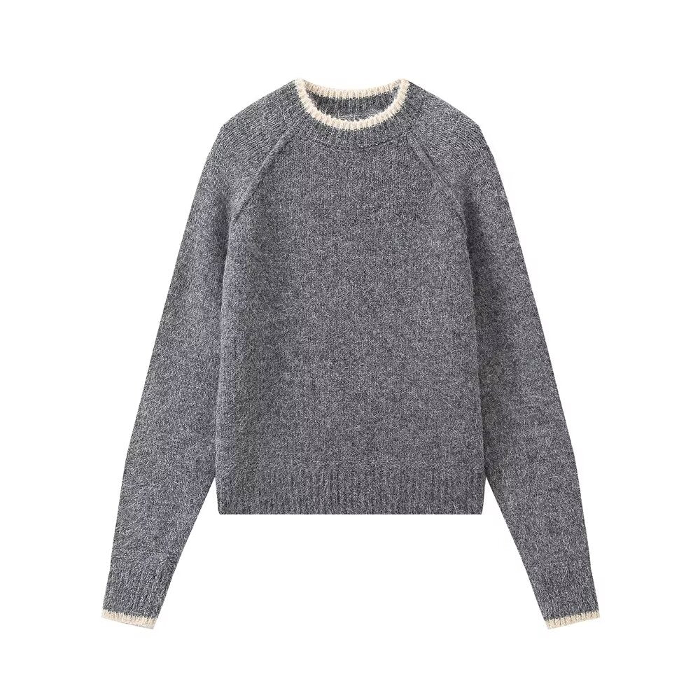 Three Color Round Neck Sweater Women Autumn Winter Simple All Matching Sweater