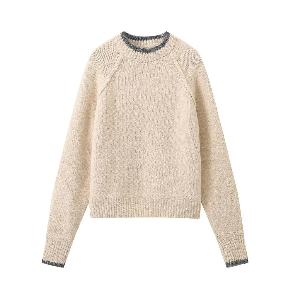 Three Color Round Neck Sweater Women Autumn Winter Simple All Matching Sweater