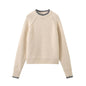 Three Color Round Neck Sweater Women Autumn Winter Simple All Matching Sweater