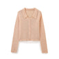 Gentle Elegant Graceful Arabesquitic Fabric Pink Collared Knitwear Women Western Chic Small Top Autumn Winter