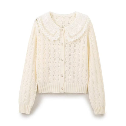 Elegant Collared Lace Women Long Sleeve Cardigans