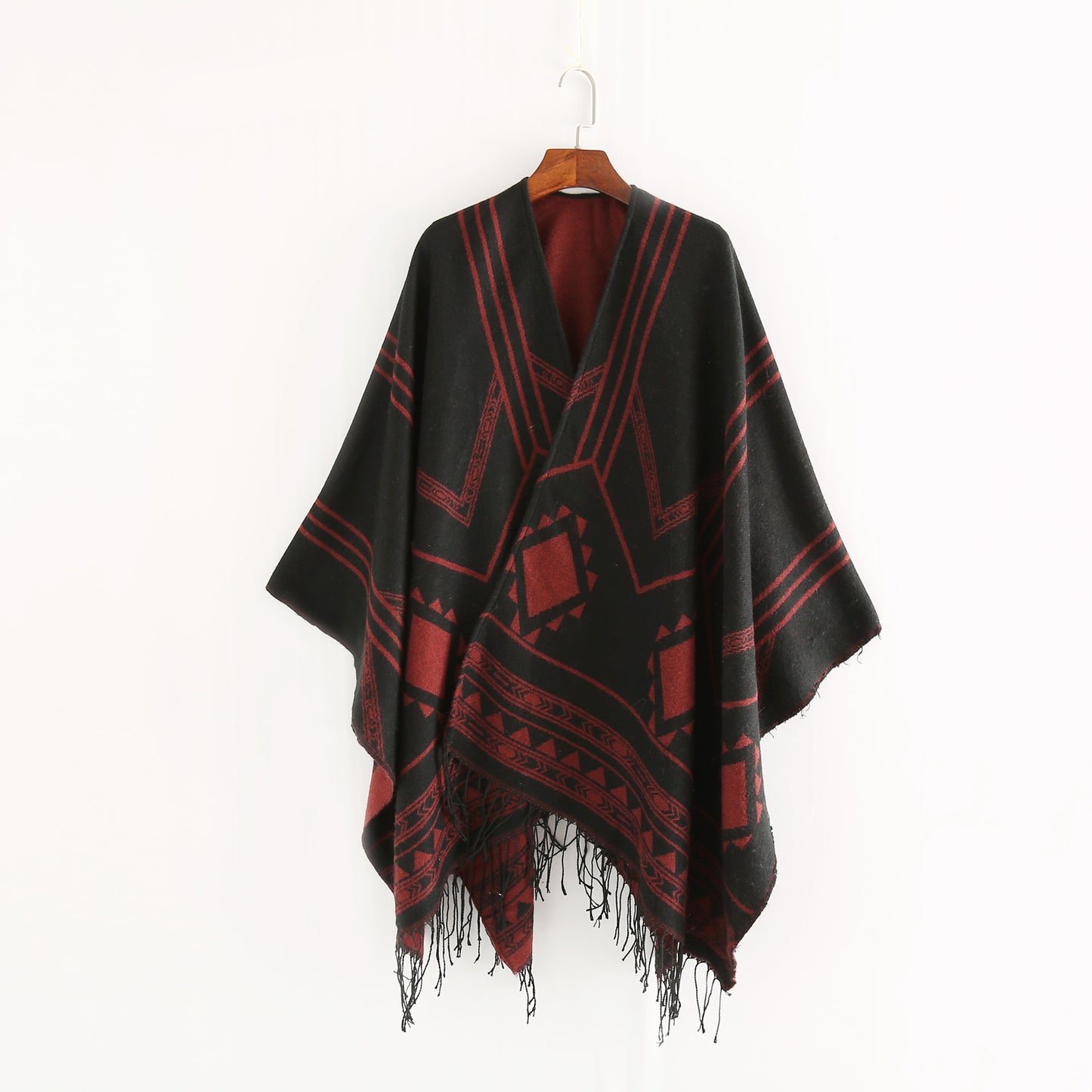 Nepal Geometric Abstract Tassel Split Lengthened Women Shawl Warm Air Conditioned Room Cloak