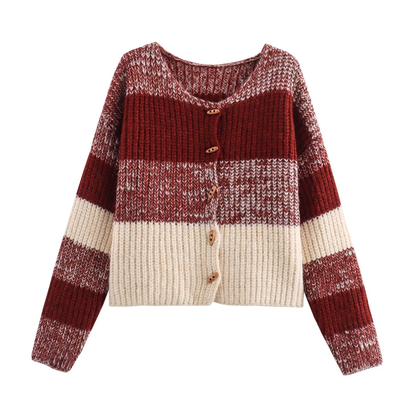 Women Clothing Thick Needle Color Changing Striped Knitted Cardigan Women Fall Sweater Coat Women