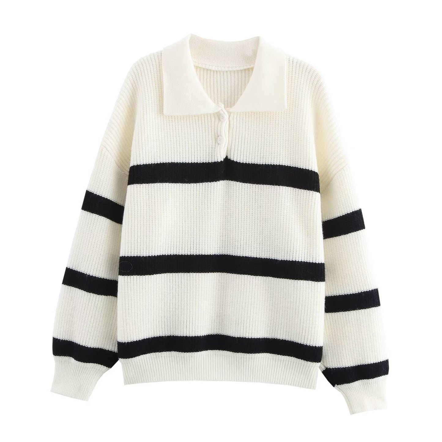 Fall Women Clothing Thick Needle Square Collar Striped Knitted Pullover Sweater Sweater