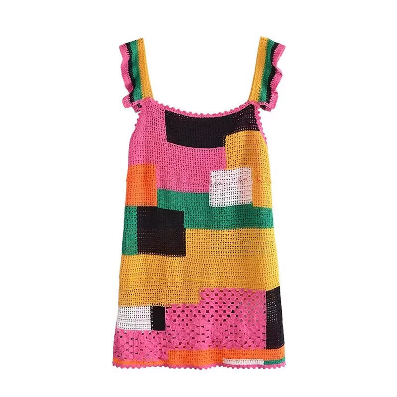 Women Clothing Autumn Winter Crochet Patchwork Dress