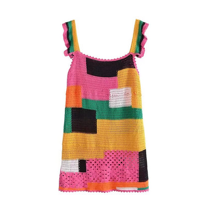 Women Clothing Autumn Winter Crochet Patchwork Dress