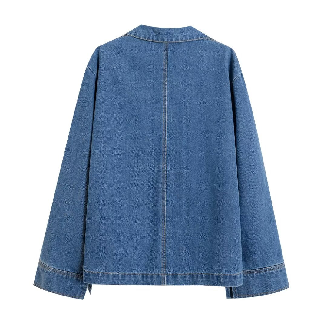 Summer Women Washed Blue Denim Loose Shirt Jeans Suit Women