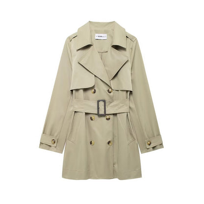 Trench Coat Women Autumn Elegant Sexy Collared Double Breasted Breasted Waist Tight Mid Length Easy Matching Coat