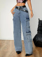 Women Denim Trousers Women Jeans Stretch Multi Pocket Jeans No Belt