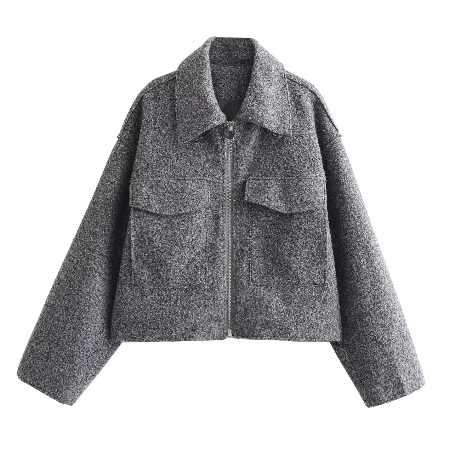 Winter Women Street Polo Collar Top Long Sleeved Woolen Coat