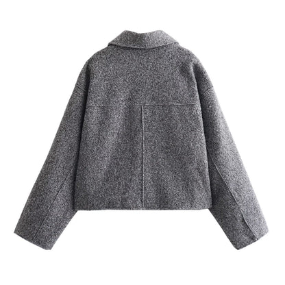 Winter Women Street Polo Collar Top Long Sleeved Woolen Coat