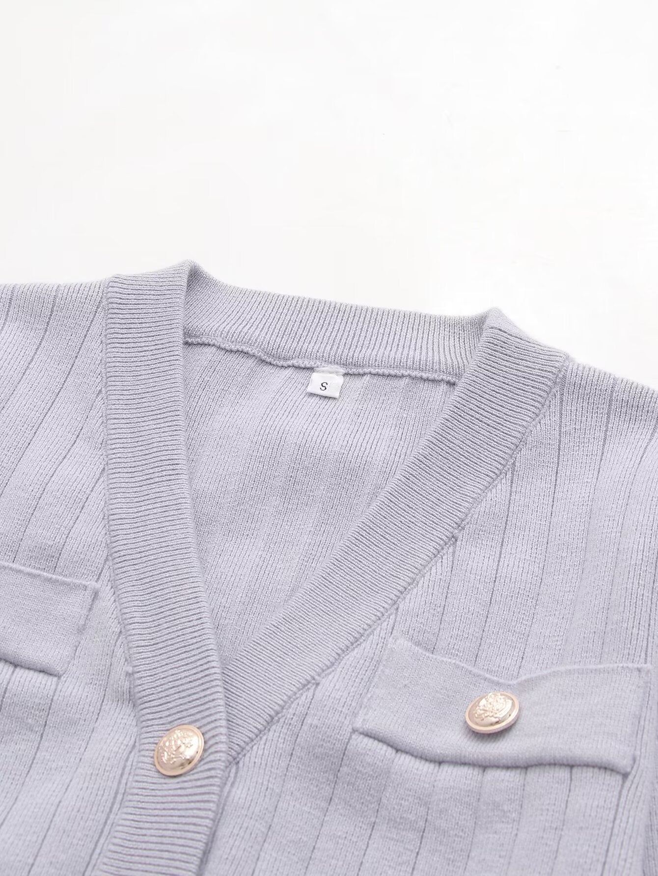 Fall V Neck Long Sleeved Light Purple Personalized Button Short Casual Knitted Cardigan Women