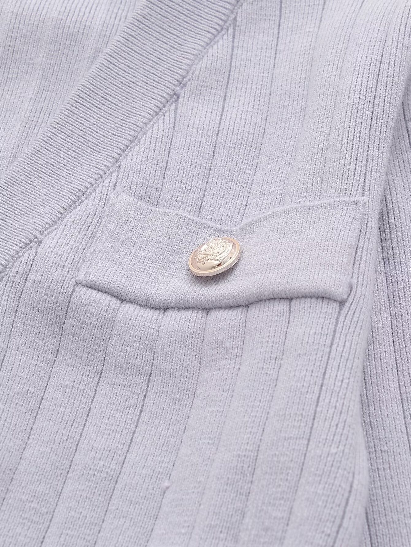 Fall V Neck Long Sleeved Light Purple Personalized Button Short Casual Knitted Cardigan Women