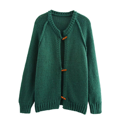 French Gentle Sweet Rough Floral Horn Button Knitted Sweater Cardigan Coat