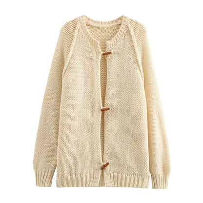 French Gentle Sweet Rough Floral Horn Button Knitted Sweater Cardigan Coat