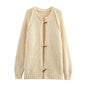 French Gentle Sweet Rough Floral Horn Button Knitted Sweater Cardigan Coat