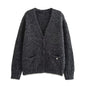 Women Clothing Autumn Winter Lazy Fengcai Point Pocket V Neck Knitted Sweater Cardigan Coat