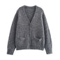 Women Clothing Autumn Winter Lazy Fengcai Point Pocket V Neck Knitted Sweater Cardigan Coat