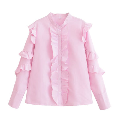 Early Autumn Ruffle Loose Long Sleeve Shirt