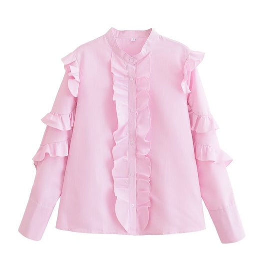 Early Autumn Ruffle Loose Long Sleeve Shirt